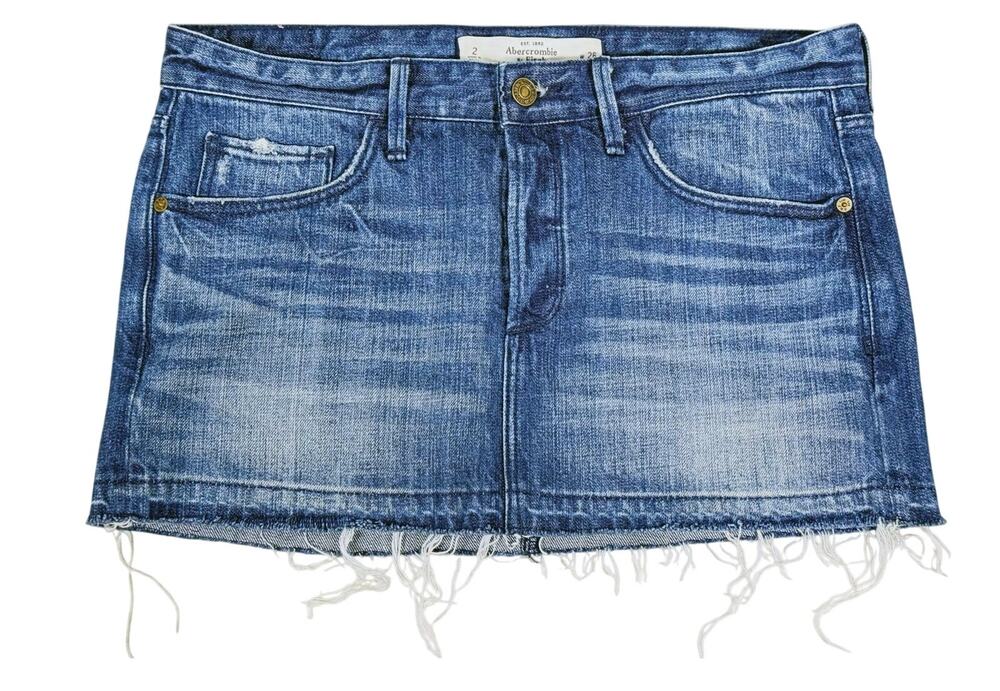 Abercrombie & Fitch Y2K Low Rise Denim Micro Mini Skirt Size 26(2) Blue 2000s